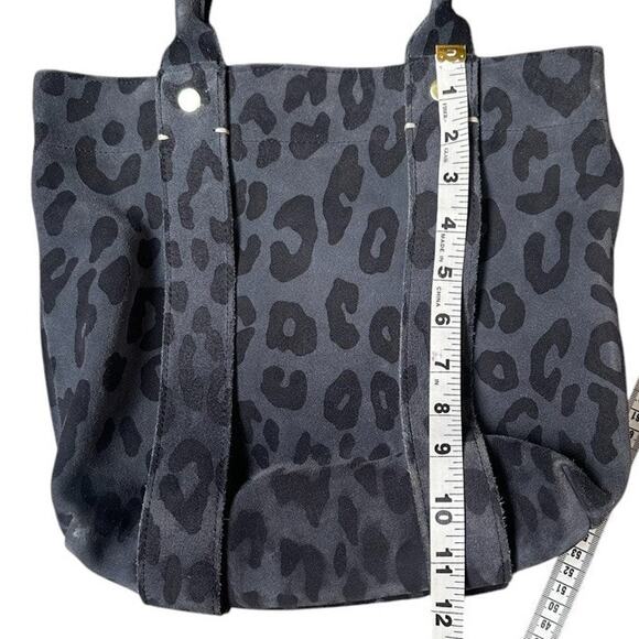 CLARE V Suede Leopard Print Tote Shoulder Bag Gray Black Animal Print - Picture 5 of 9